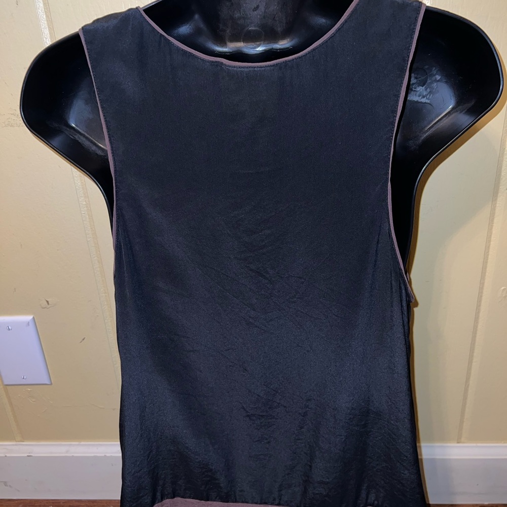 Maeve Anthropologie Black Brown Chic Silk Colorblock High Low Tank Top Size 12 - Picture 7 of 10